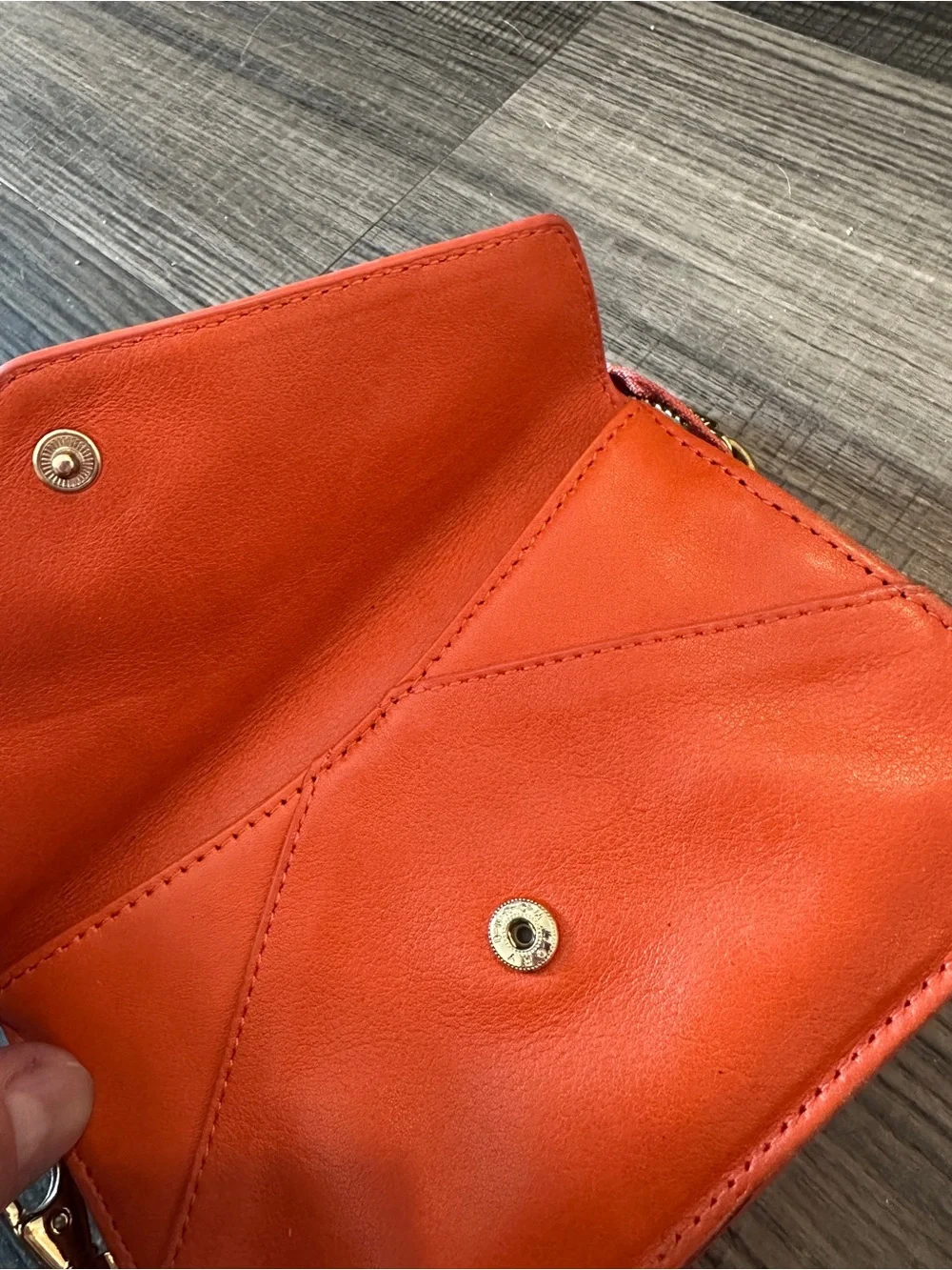 Tory Burch Leather Wristlet Wallet – Orange with Pink Bow Accent